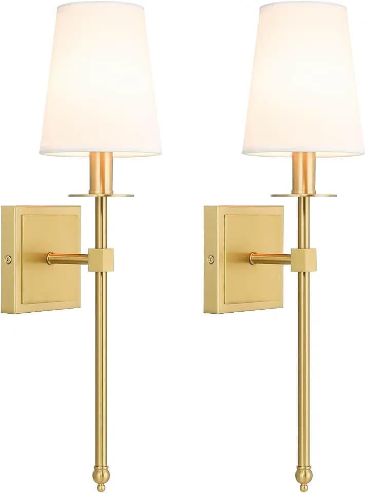 XiNBEi Lighting Brass Wall Sconces Set of 2 Gold Sconce Light for Living