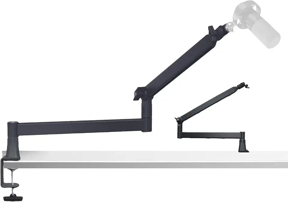 Mikrofon-Boomarm, flaches Mikrofonarm-Stativ mit Tischklemme, Schraubenadapter, versteckten Kabelführungskanälen, verstellbares Mikrofonstativ für Boomstick-Mikrofone, für Podcast-, Gaming
