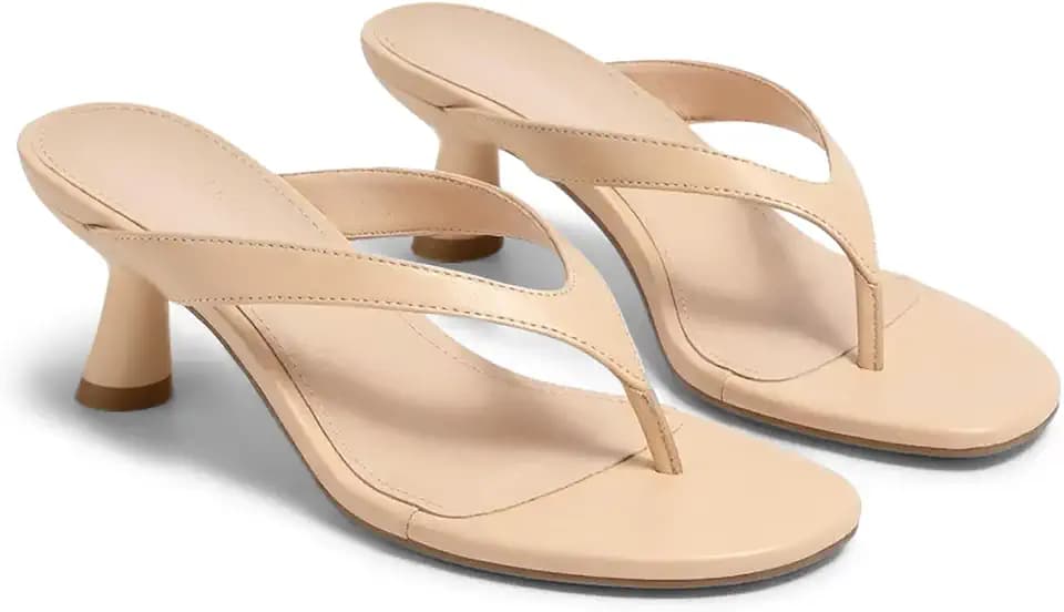 Coutgo Womens Kitten Low Heels Flip Flop Open Toe Thong Sandals Slides Slip On Summer Beach Dress Shoes