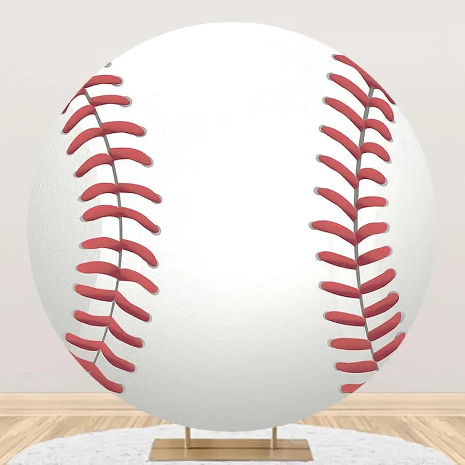 Renaiss 7.5x7.5ft Baseball Round Backdrop Cover Hardball Circle Photography Background Batter Pitcher Hit Batting Catcher Athletes Baby Shower Birthday Party Decor Sport Games Arch Photo Booth Props