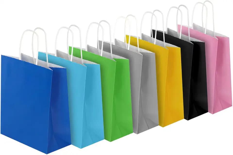 bagmad 35 Pack 5.95x3.25x8 Inch Small Multicolor Kraft Paper Bags with Handles bulk, 7 Assorted Colors Craft Gift Wrap Bags for Party Favors Grocery Retail Shopping Christmas Birthday Sacks（Small Size）