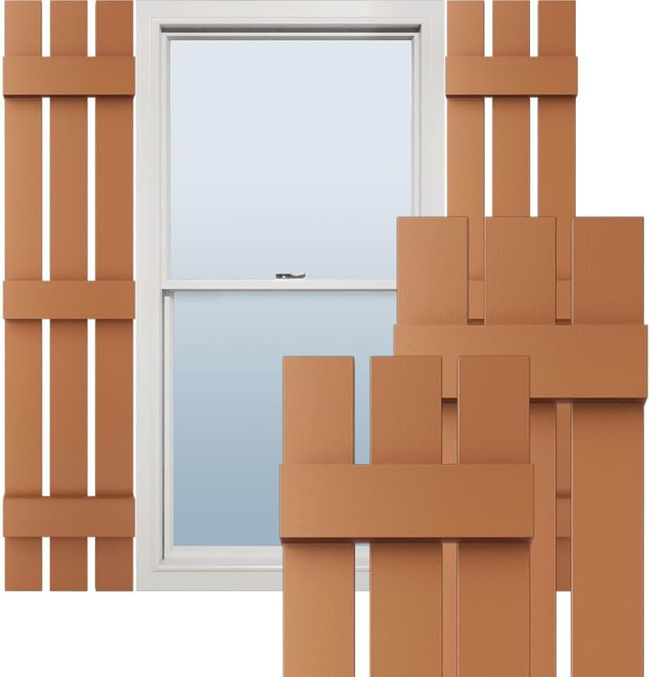 12"W x 55"H Lifetime Vinyl, Standard Three Board Spaced, Board-n-Batten Shutters, w/Installation Shutter-Lok's & Matching Screws (Per Pair), Treated Cedar