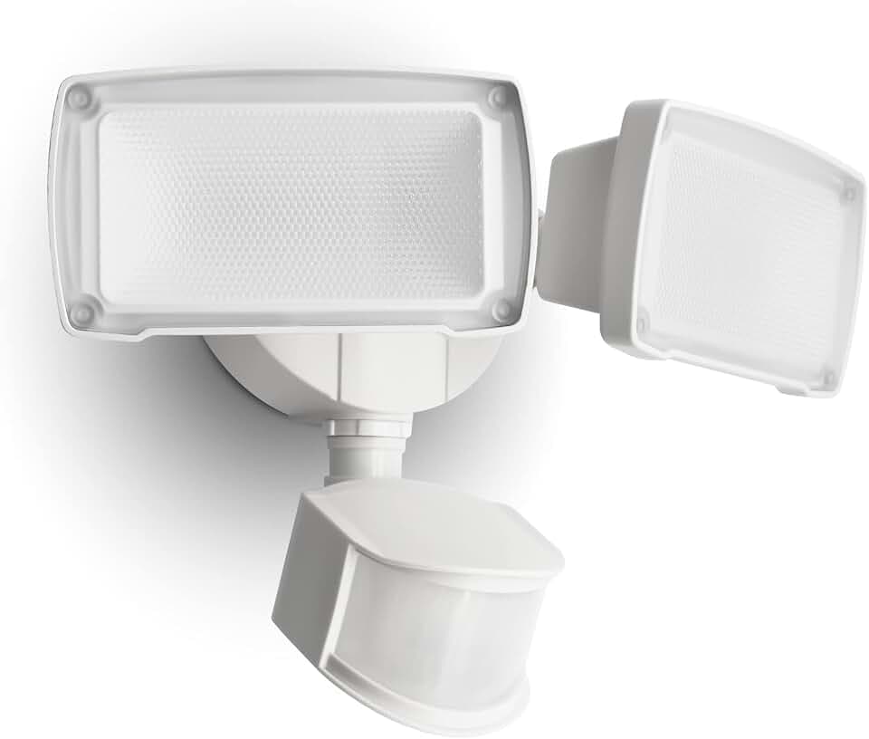 LUTEC 38W 3500 Lumen LED Motion Activated Integrated Dual-Head Floodlight Outdoor with Motion Sensor, 5000K Daylight, Dusk to Dawn, Exterior Security Wall Light for Patio, Garden, Yard(White)