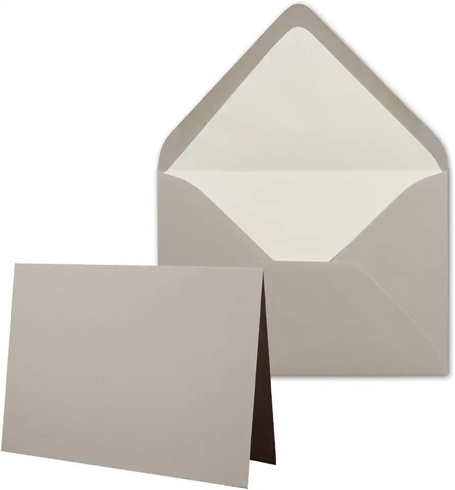 50 x Kartenpaket mit gefütterten Brief-Umschlägen - gerippt - DIN A6/C6 - Taupe - 10,5 x 14,8 cm - Nassklebung - NEUSER PAPIER
