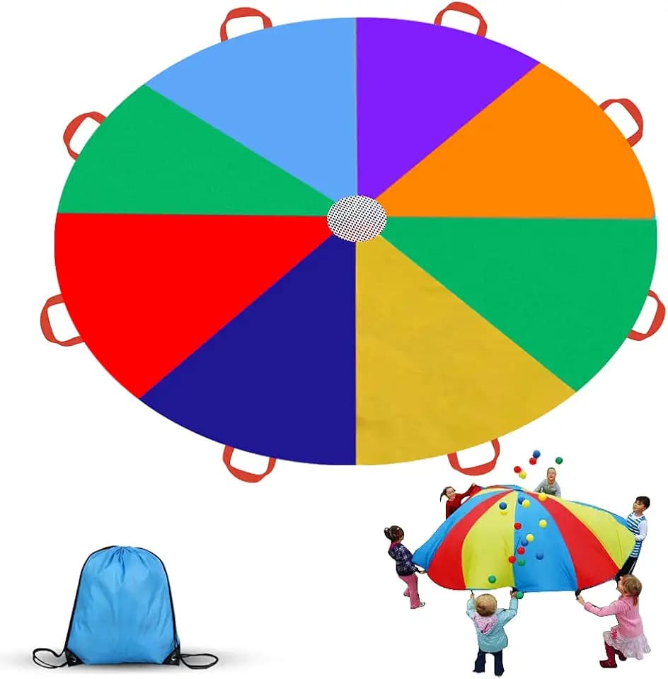Gimilife 9ft Parachute Toys for Kids, Rainbow Parachute Toy with 8 Durable Handles, Toy Tent Game for Cooperative Play Games, Outdoor Kids Playground Activities for Girl Boy Toddlers Birthday Gift(L)