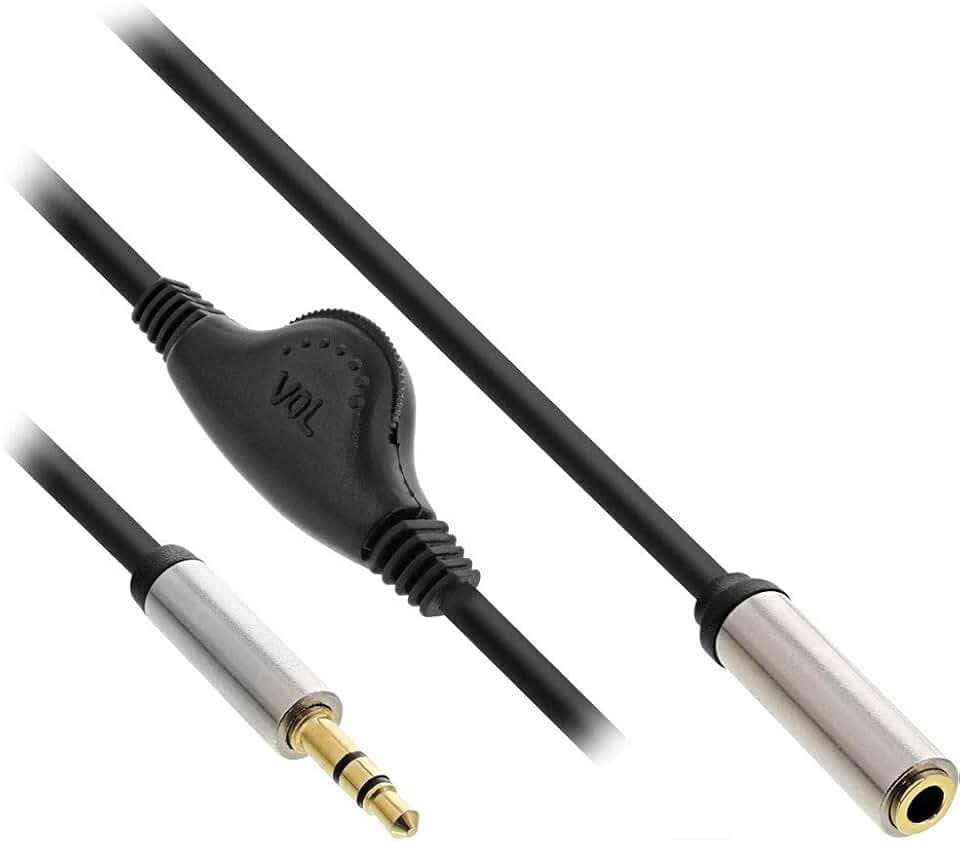 InLine 99253B Slim Audio Kabel Klinke 3,5mm ST / BU, mit Lautstärkeregler, 0,25m
