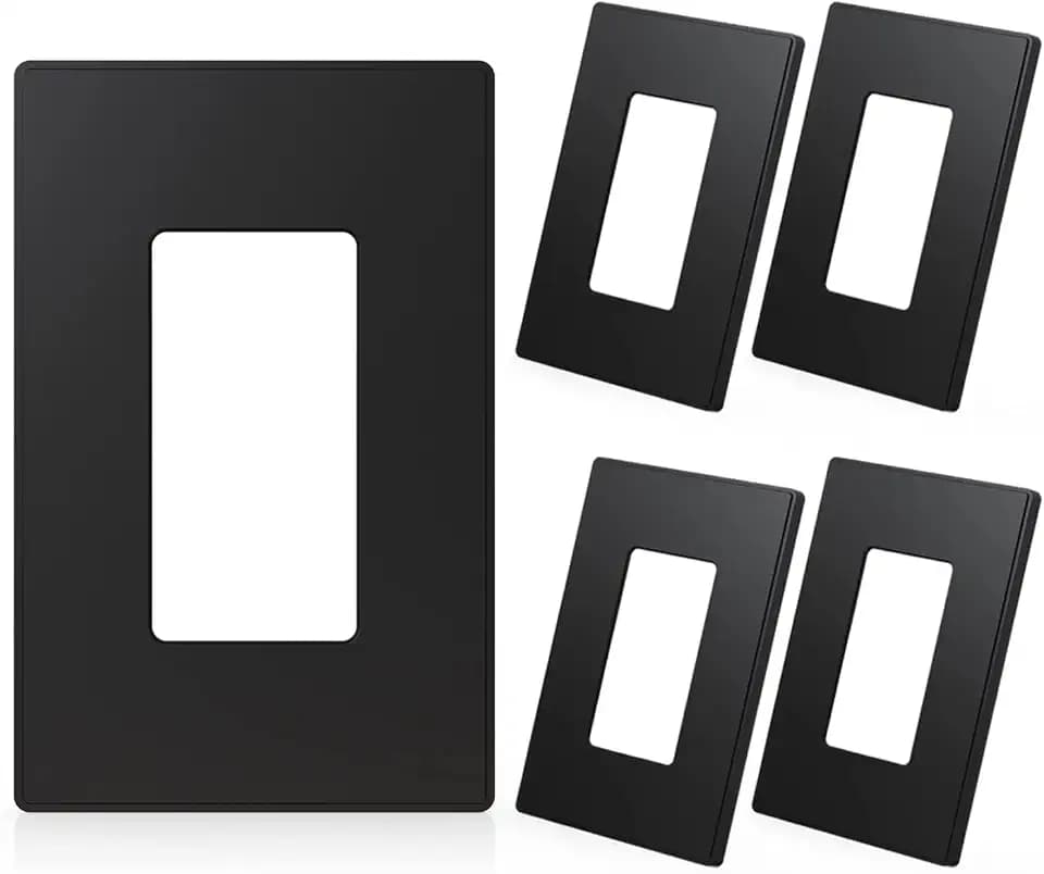 ELEGRP 1 Gang Screwless Decorative Wall Plates, Mid-Size Unbreakable Thermoplastic Faceplate Cover for Decorator Receptacle Outlet Switch, UL Listed (5 Pack, Matte Black)