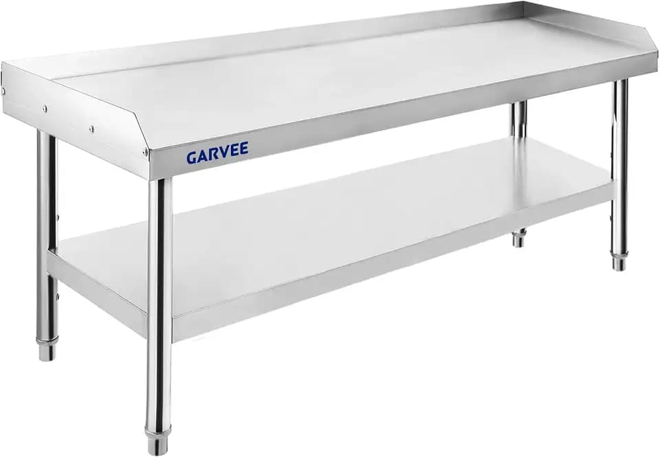 Garvee 48x28x24 inch Stainless Steel Grill Stand - 600 Lbs Capacity Commercial Equipment Table with 2" Edge Baffle & Adjustable Shelf - for Restaurant, Home Kitchen, Outdoor BBQ