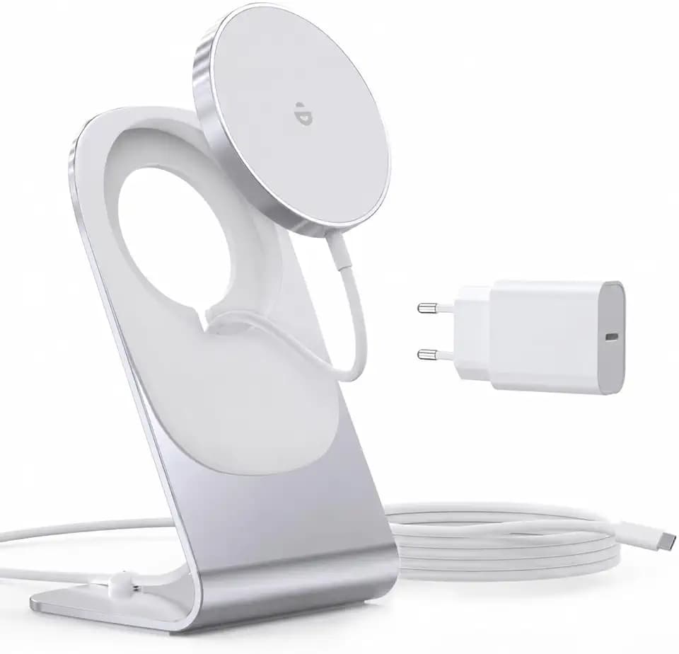 Wireless Charger Kompatibel mit Mag-Safe Ladegerät, Induktive Ladestation Kabellos Schnellladegerät für iPhone Duo 18/17/16/15/14/13/12 Pro Max/Air/Plus/Pro Serie