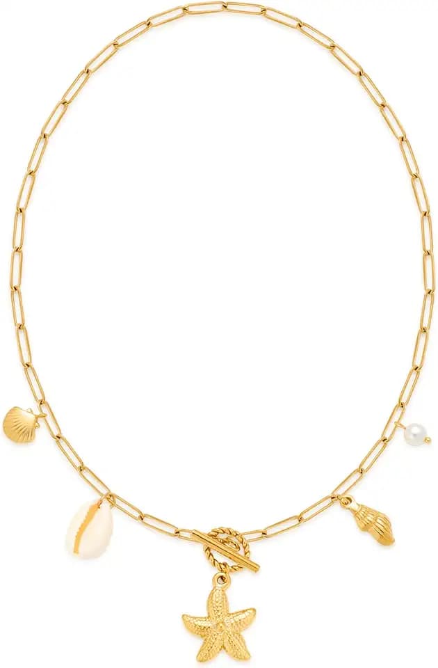 Summer Beach Necklace for Women Metal Starfish Seashell Necklace Vacation Jewelry