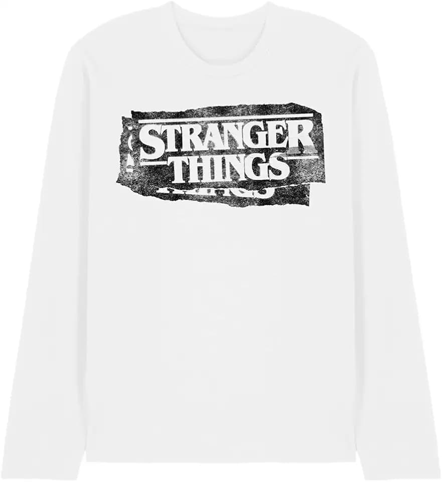 Stranger Things Unisex Stranger Things Punk Logo Unisex Long Sleeve T Shirt, White T-Shirt (1er Pack)