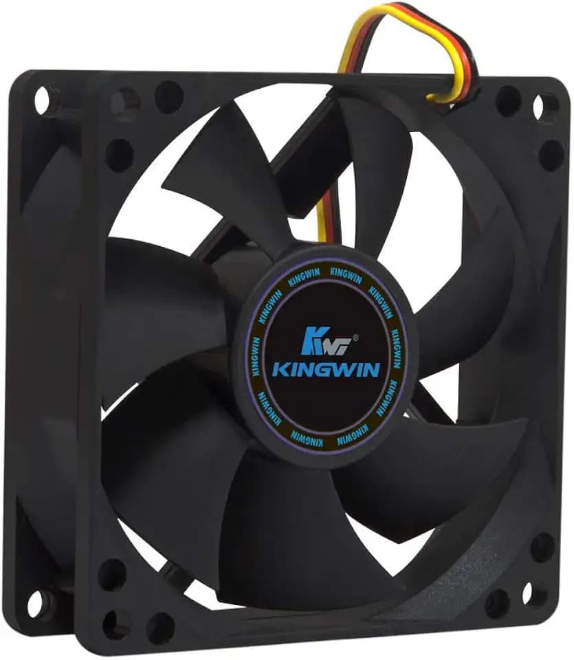Kingwin 80mm Silent Fan – Quiet PC Cooling Fan for Computer Cases, CPU Coolers, Mining Rigs – Long Life Bearing, Maximum Airflow, Low Noise, 80mm Computer Case Fan – Black