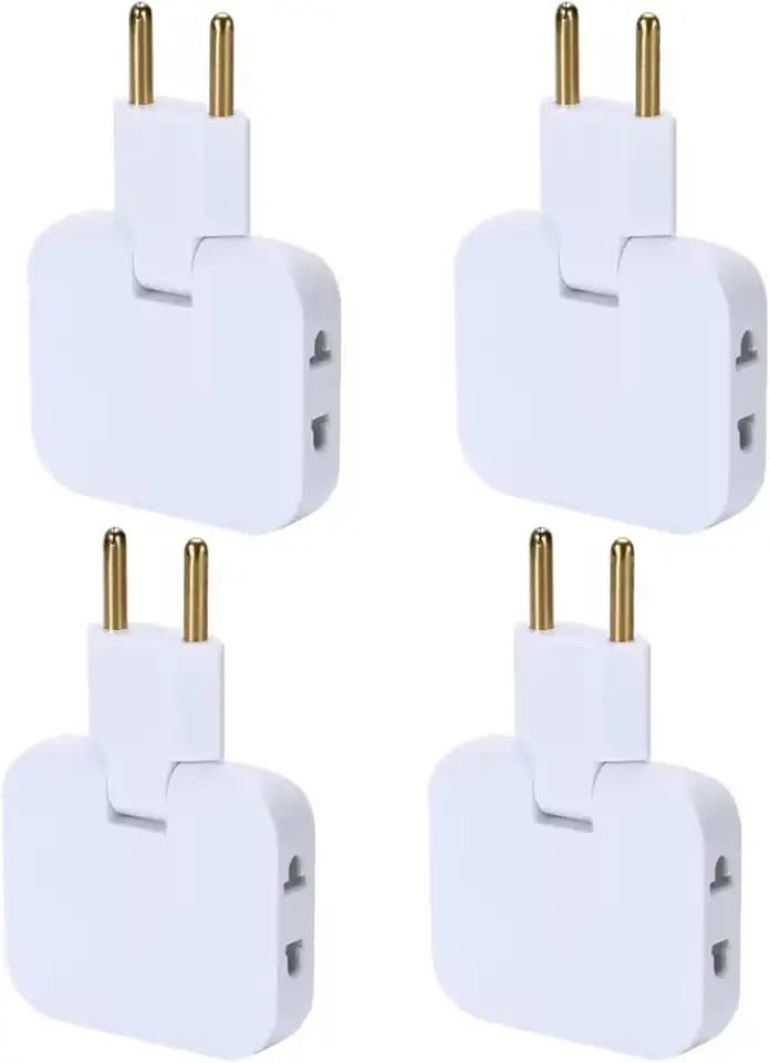 4 Stück Flachstecker Mehrfachsteckdose, mit 3 Adapter Steckdose, 2500W, 180º Drehbarer Kopf, EU-zu-US-Adapter, für Büro, Reisen