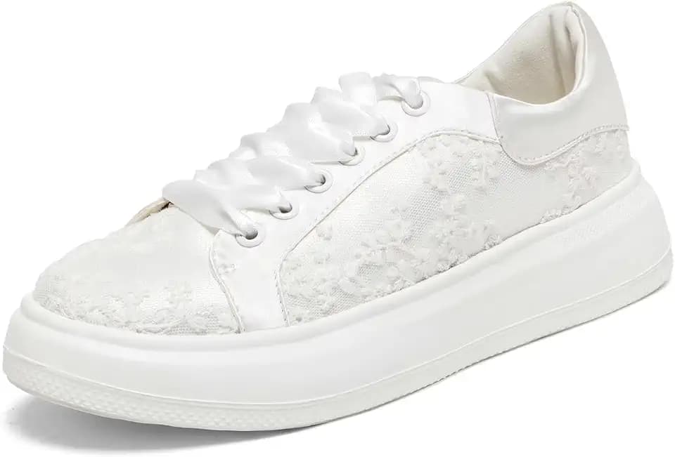 115-22 Frauen Hochzeit Sneakers Flats Tennisschuhe Blume Spitze Sneakers