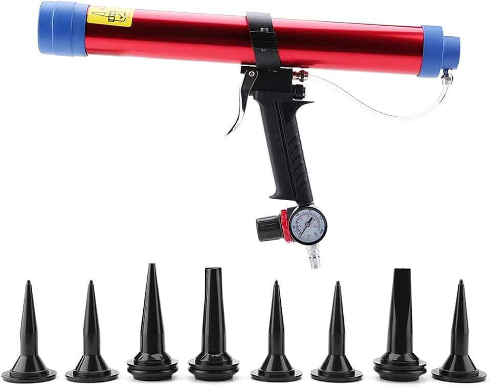 Pneumatische Glaskleber Versiegelung Kartuschenpistole Luftpistole 300~600ML mit 8 Stück Caulking Head