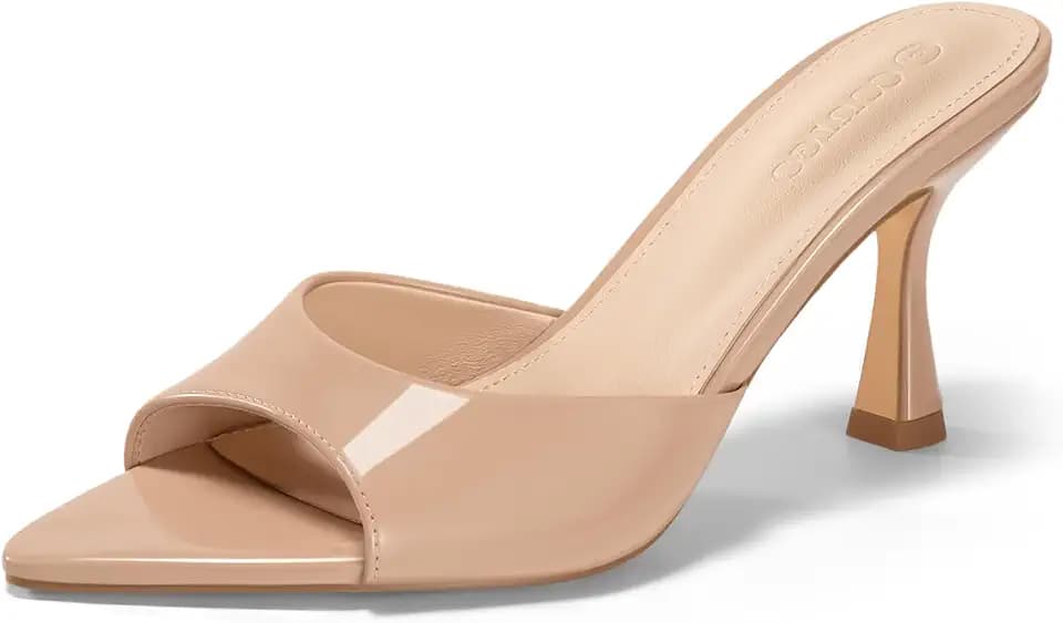 Coutgo Womens Kitten Heel Sandals Heeled Mules Pointed Open Toe High Heels