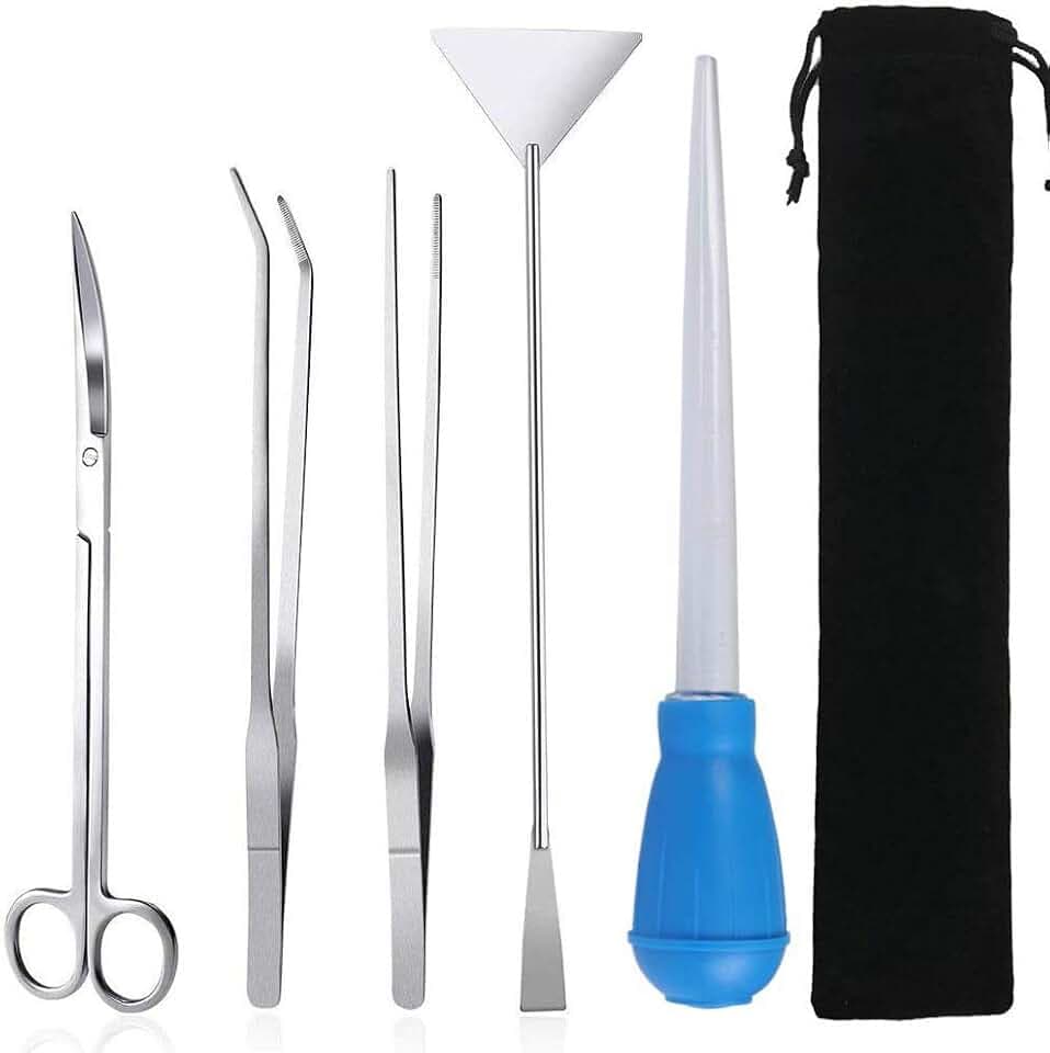 Aquarium Aquascaping Set Edelstahl Pinzette und Scheren Spatel Werkzeug Satz für Aquarien Pflanzen (5 Stück)
