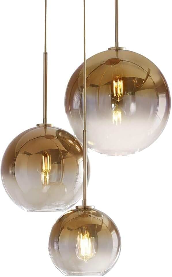 Set 3-flammig Globe Farbverlauf Glas Pendelleuchte,Modern Glas Hängeleuchte Kronleuchter Licht (Golden)