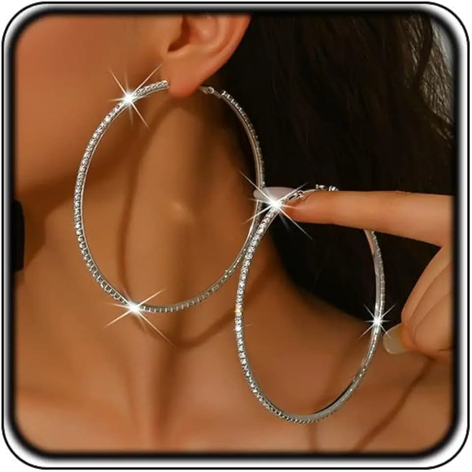 Extra Large Bling Rhinestone Hoop Statement Earrings for Women