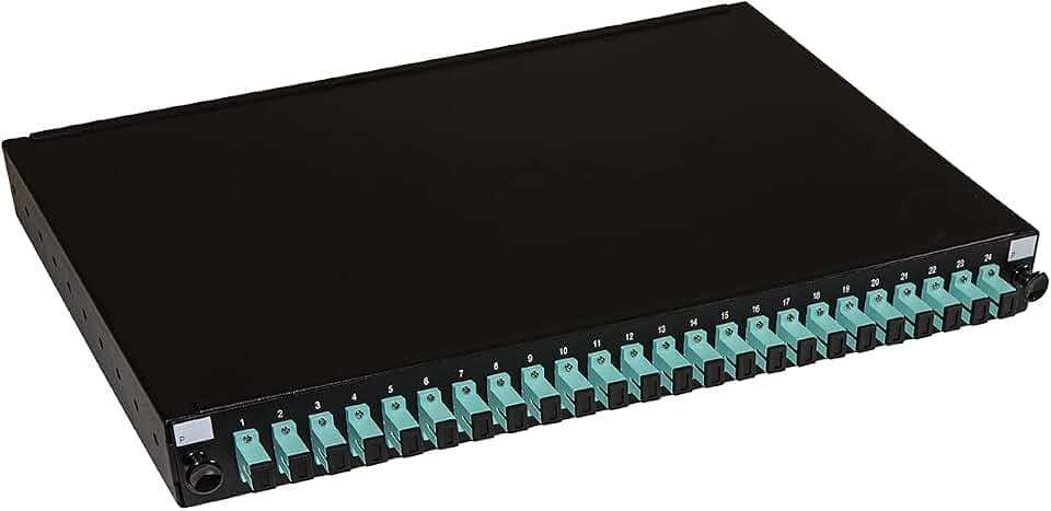 LINK LK24FOSC3 Glasfaserplatte 19 Zoll mit 24 Adaptern SC SIMPLEX OM3 Tiefe 250 mm Farbe schwarz