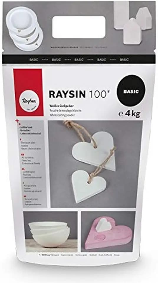 Rayher 34409102 Raysin 100 Gießpulver, 4kg, Gießmasse weiß, Reliefgießpulver, lufthärtend und geruchslos
