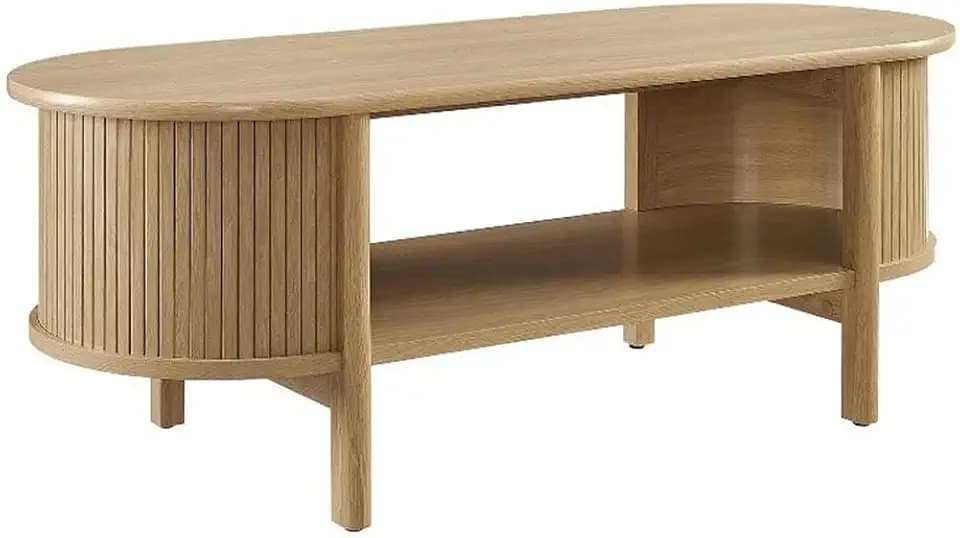 Modway Cadence Oval Coffee Table in [Color] - Mid Century Modern Center Table with Open Storage for Living Room Organization - Wood Grain Fluted Accent Table