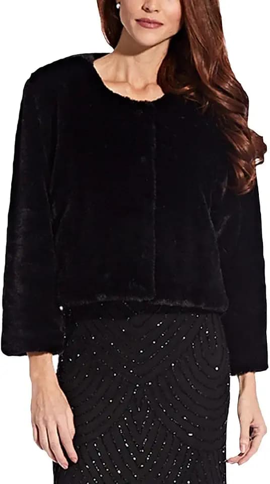 Adrianna Papell Women's 3/4 Sleeve Fur Jacket