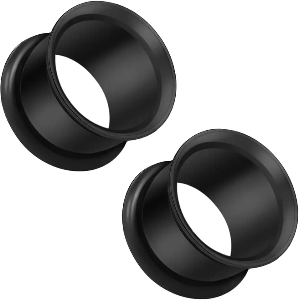 12G-25mm Single Flared Gauges Tunnels for Ears O-Ring 316L Surgical Steel Mirror Finish Tunnels Plugs Earrings Hollow Ear Gauges for Women Men Silver Black Gold 1 Pairs