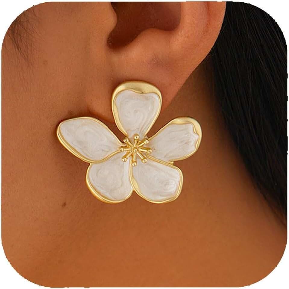 Flower Earrings for Women Gold White Blue Pink Floral Stud Earrings Flower Statement Earring Vintage Floral Earring Jewelry for Women