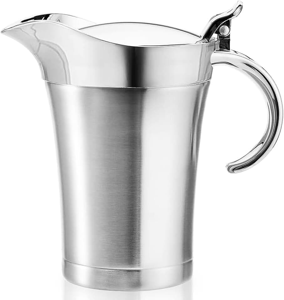 Premium Edelstahl Thermo Sauciere, Doppelt Isoliert Eleganter Silberner Thermo Sauciere Soßenkanne Perfekt für Abendessen Partys (750ml)