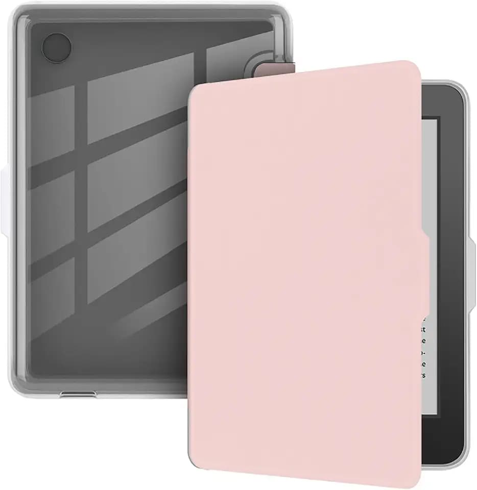 GIOPUEY Hülle Kompatibel mit Tolino Shine Color/Shine 4/5, Flip PU Case [PC TPU Transparente Rückseite] hautähnliche Textur - Pink