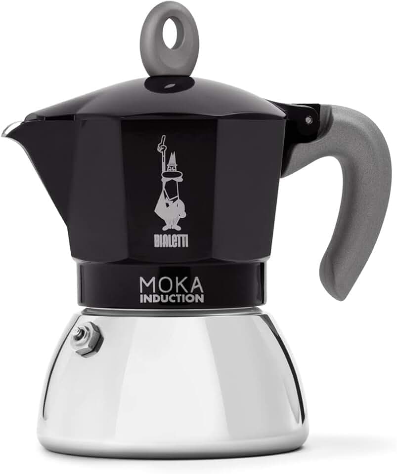Bialetti - Moka Induction, Moka-Kanne, Geeignet für Alle Herdarten, 4 Tassen Espresso (150ml), Schwarz