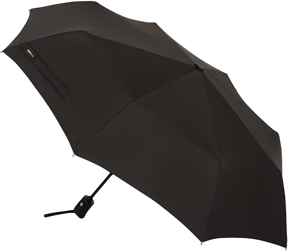 Amazon Basics Round Travel Umbrella for Rain, Compact Umbrella with Auto Open/Close, Strong Alloy Steel Frame, Compact Size for Backpacks/Handbags (11" Long When Closed), One Size, Black