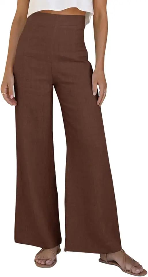 Linen Wide Leg Pants for Women High Waist Loose Beach Travel Trousers