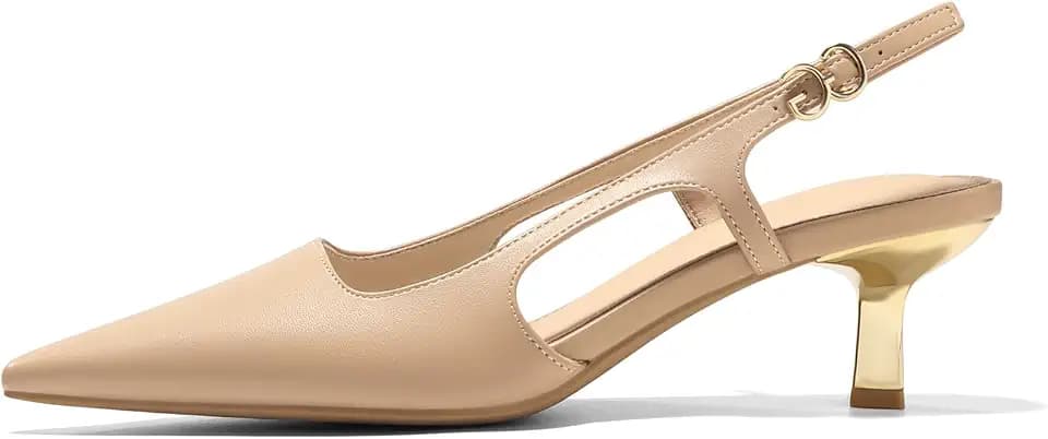 Coutgo Womens Low Kitten Heels Slingback Pumps Closed Pointed Toe Buckle Party Work Dress Shoes