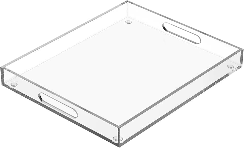 Extra Large Serving Tray with Handles, Acrylic Tray for Food, Drinks, Snacks and Appetizer, Rectangular Trays for Eating, Lucite & Coffee Table Trays, Acrylic Makeup Organizer 16" × 20"