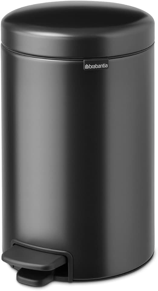 Brabantia NewIcon Treteimer 12 l | Softclose-Mülleimer mit geruchsdichtem Deckel und Kunststoff-Inneneimer | Kompakter, rutschfester Abfalleimer für Küche, Büro, Bad oder Schlafzimmer | Confident Grey