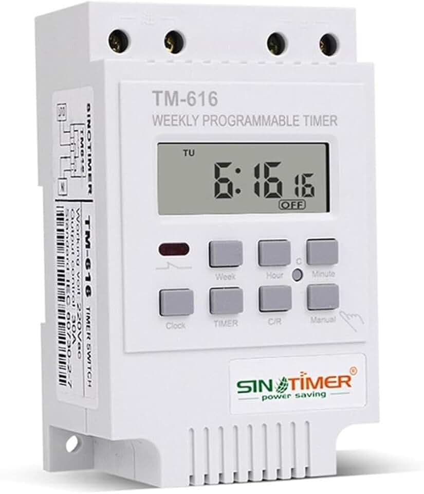 TM616 12V wöchentlicher programmierbarer Timer 30A digitaler Zeitschalter, Din Rail Mount-18 EIN-/Ausschaltung-Glockenteimer, Countdown-Timer (Weiß)