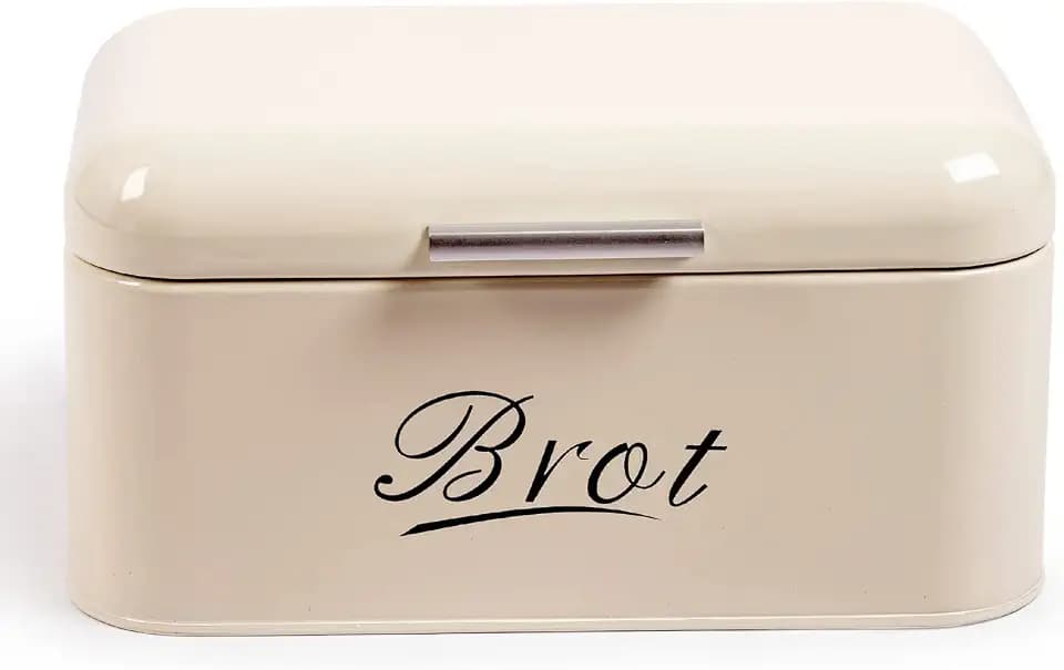 Theo&Cleo Brotkasten mit Deckel, Großer Knäckebrot Box aus Metall, Brotaufbewahrungsbox Bread box, Brot und Kekse Lange Aufbewahren und Trocken Halten, Retro Design 31cm * 19cm * 16cm Beige