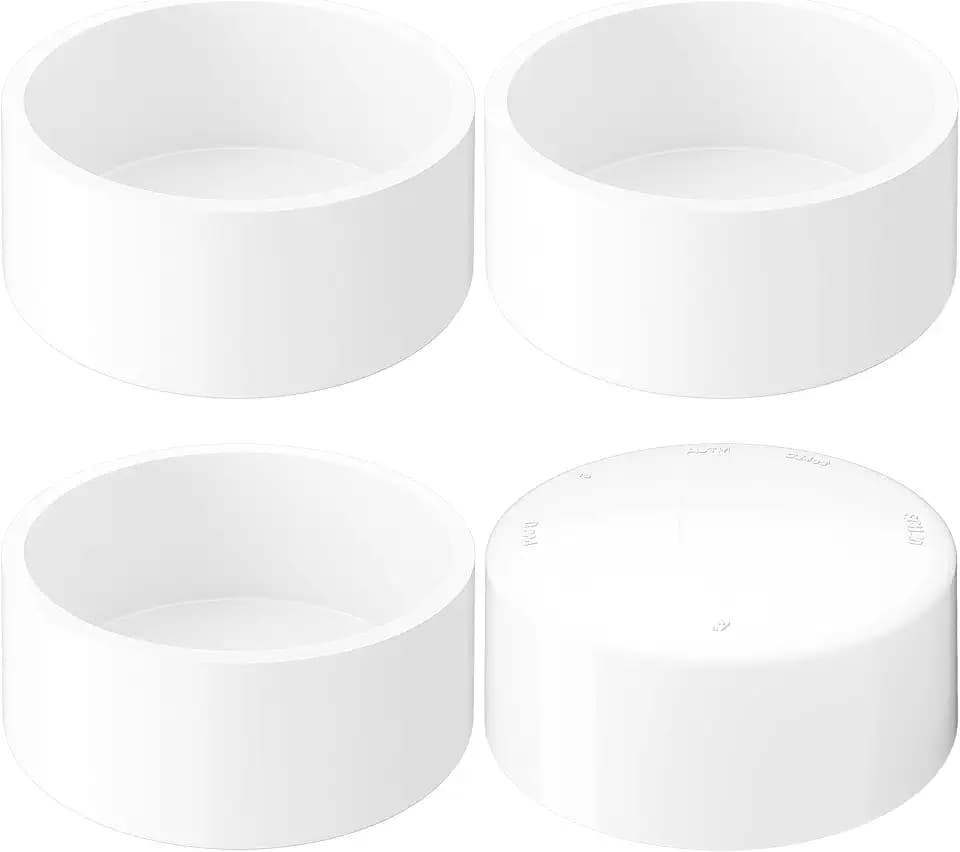4 Inch PVC Cap, Fits Standard 4" SCH 40 PVC Pipe with 4.5" OD, 4 Pcs