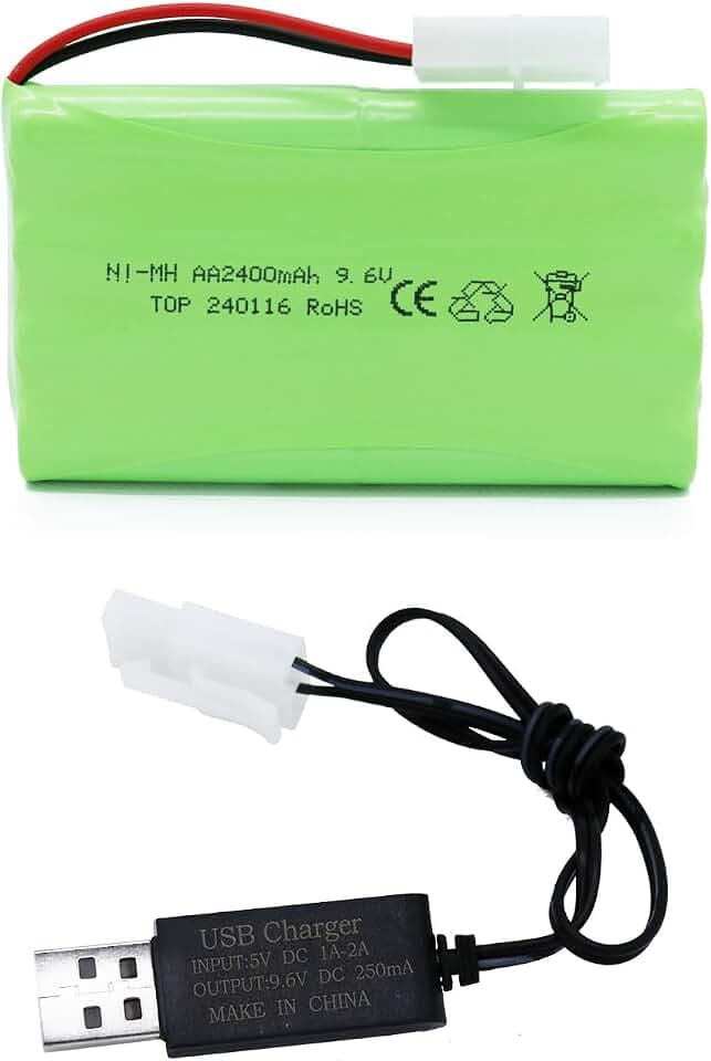 9.6V 2400mAh RC Akku - AA NiMH Wiederaufladbar Ferngesteuertes Auto Akkupack RC Rechargeable Battery Kompatibel mit Tamiya Stecker und USB-Ladekabel für Remote Control Truck Tank Boot