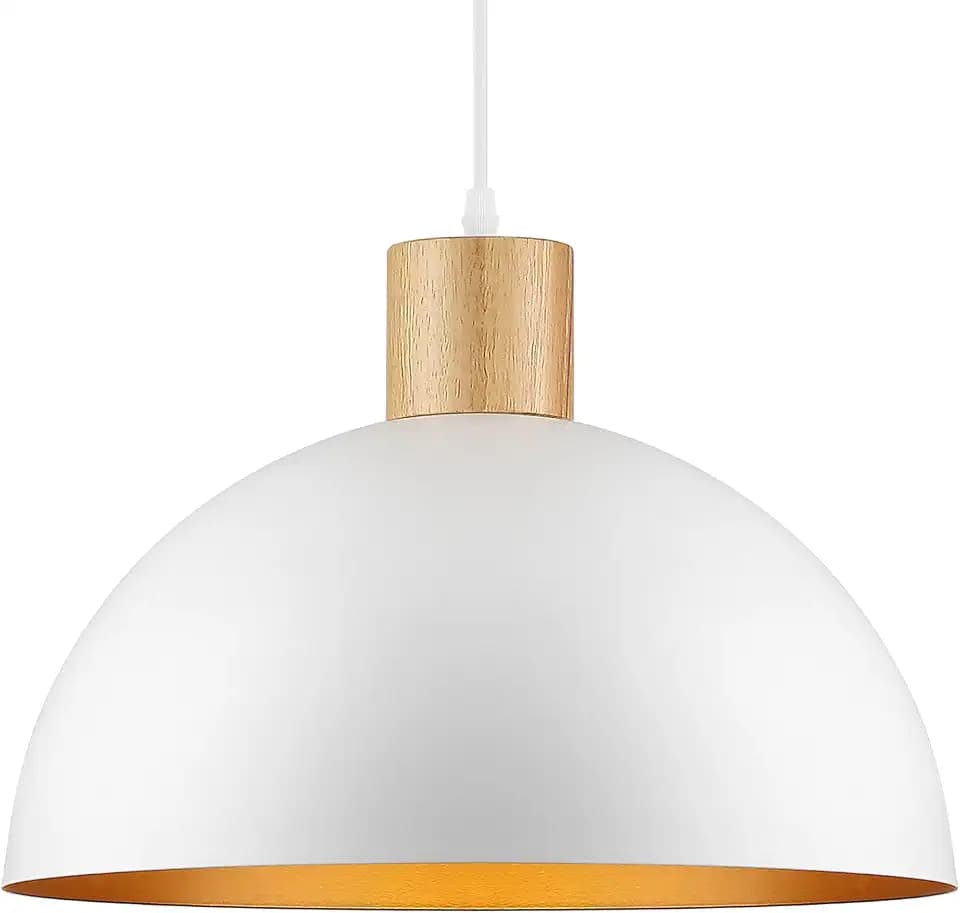 White Pendant Light, 16" Wood Dome Pendant Lights Fixtures Adjustable Large Modern Hanging Lighting, for Kitchen Island Dining Room Farmhouse Bar Restaurant