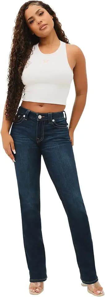True Religion Women's Billie Mid Rise Straight Leg Jeans
