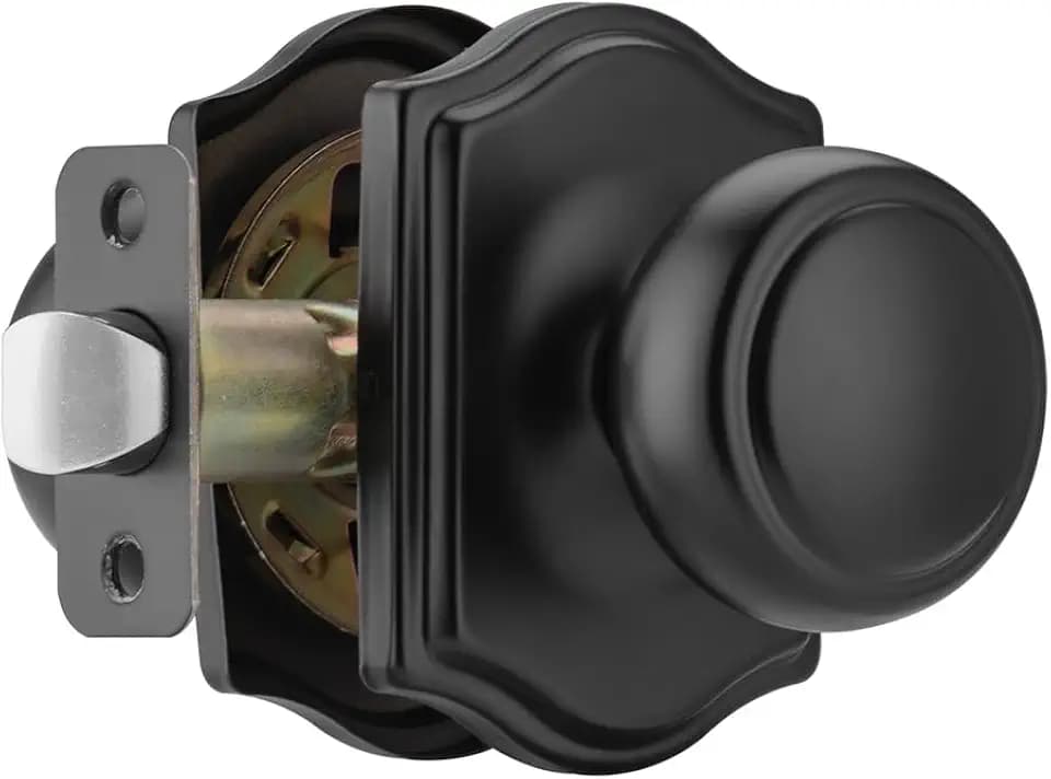 Black Door Knobs for Hall, Coastal Knob with Camelot Trim
