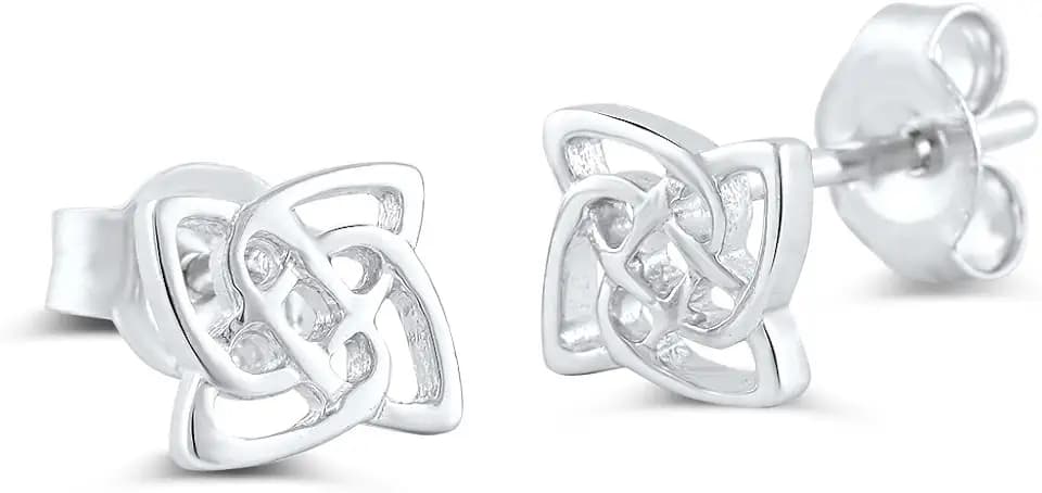 SilverCloseOut Rhodium Plated Sterling Silver Womens Ladies Irish Symbol Celtic Triquetra Stud Earrings, for Women, Hypoallergenic, Nickel Free, Lightweight, Daily Wear, Secure Posts