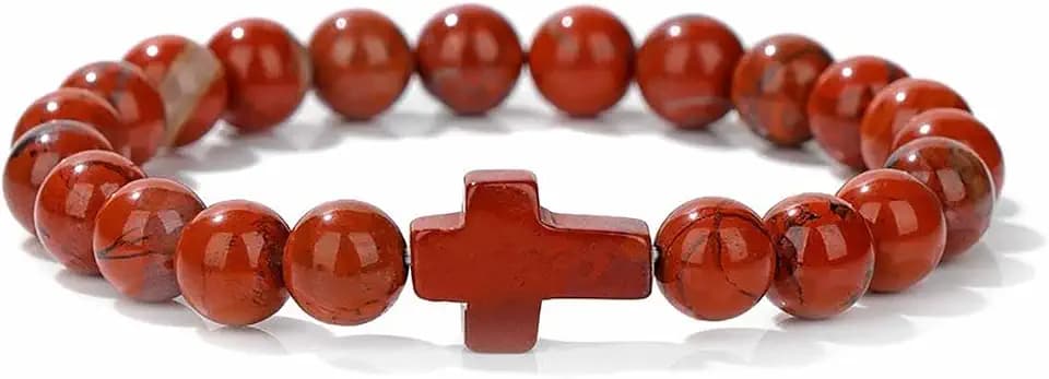 8mm Gemstone Cross Bracelet for Women Men – Stretch Beaded Faith Bracelet with Sideways Cross (Multiple Colors)