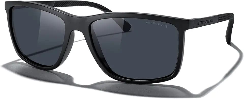 MERRY'S Rectangular Polarized Sunglasses Men Women Aluminum Temples S8658
