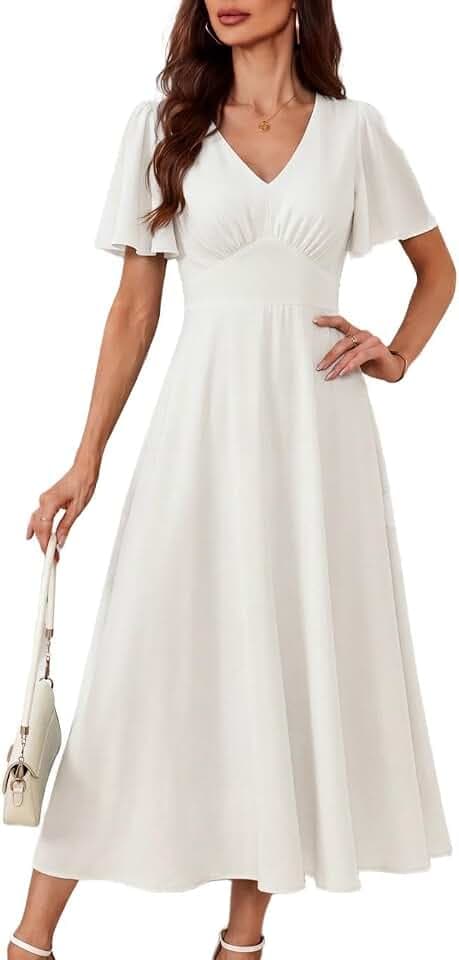 GRACE KARIN Damen Sommer V-Ausschnitt Cape Ärmel Freizeitkleid Kurzarm A-Linie Cocktailkleid Elegant für Hochzeit Party