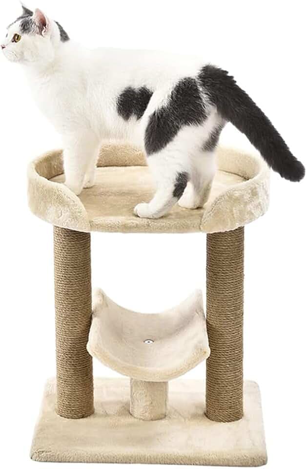 Amazon Basics Multi-Platform Cat Tree with Scratching Post for Indoor Cats up to 25lbs, 18 x 14 x 22 Inches, Beige