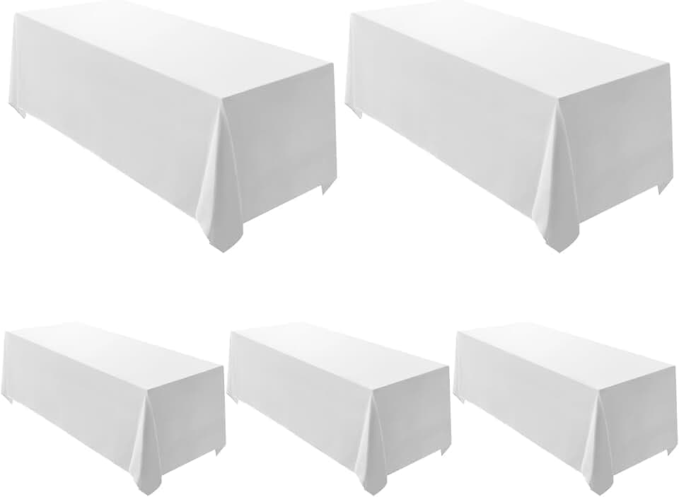 Surmente 5 Pack 90x132 Inch White Tablecloth for 6-8 Foot Rectangle Tables